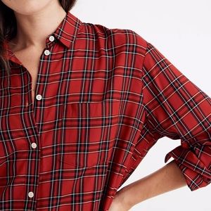 Madewell Tartan Plaid Oversize Ex-Boyfriend Shirt - true red - Size S